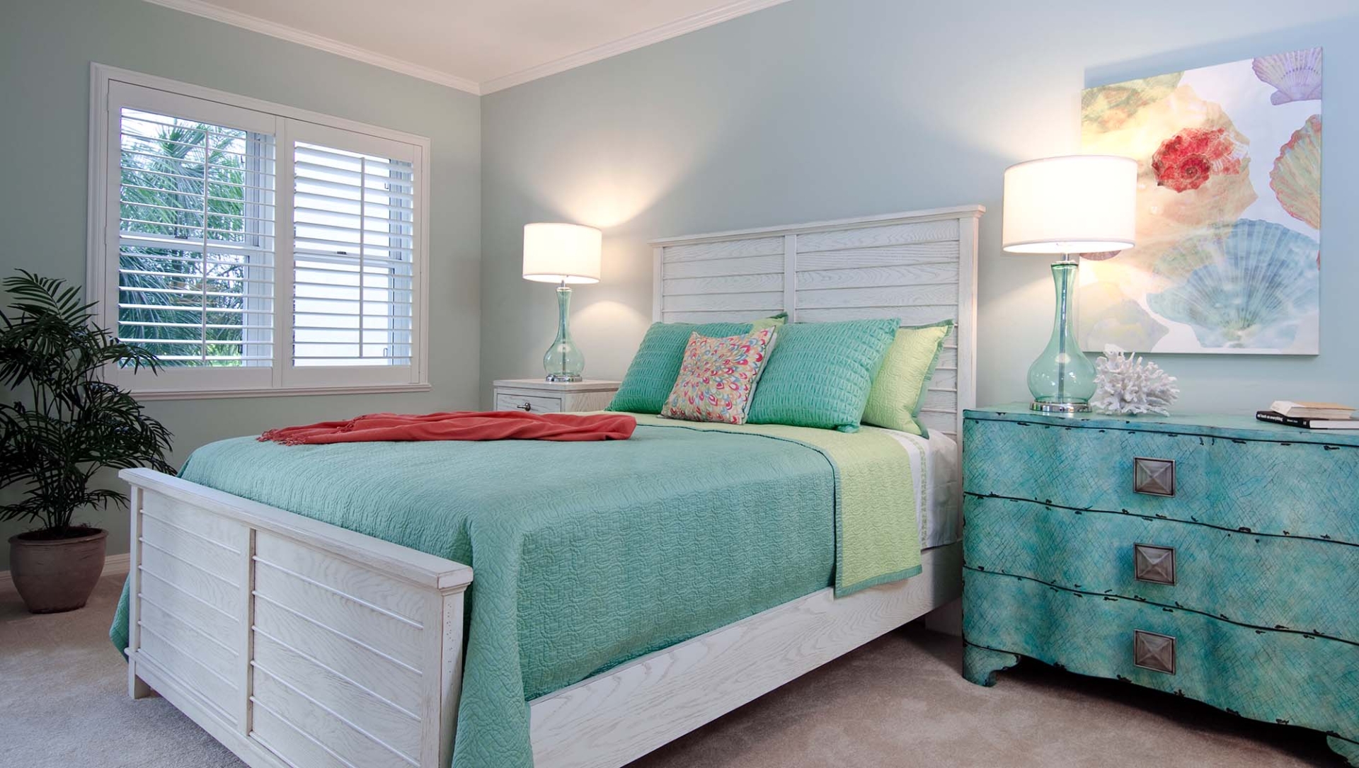 The guest bedroom in the Rosemont Model Home at Shell Point Retirement Community