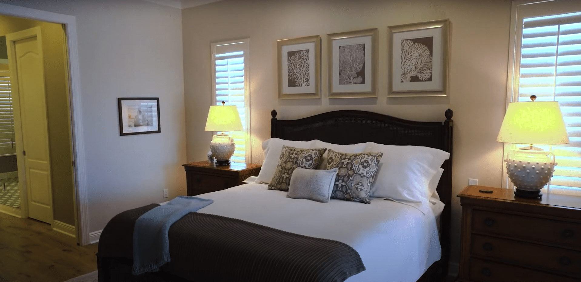 The master bedroom in the Boca Grande model home at Shell Point Retirement Community