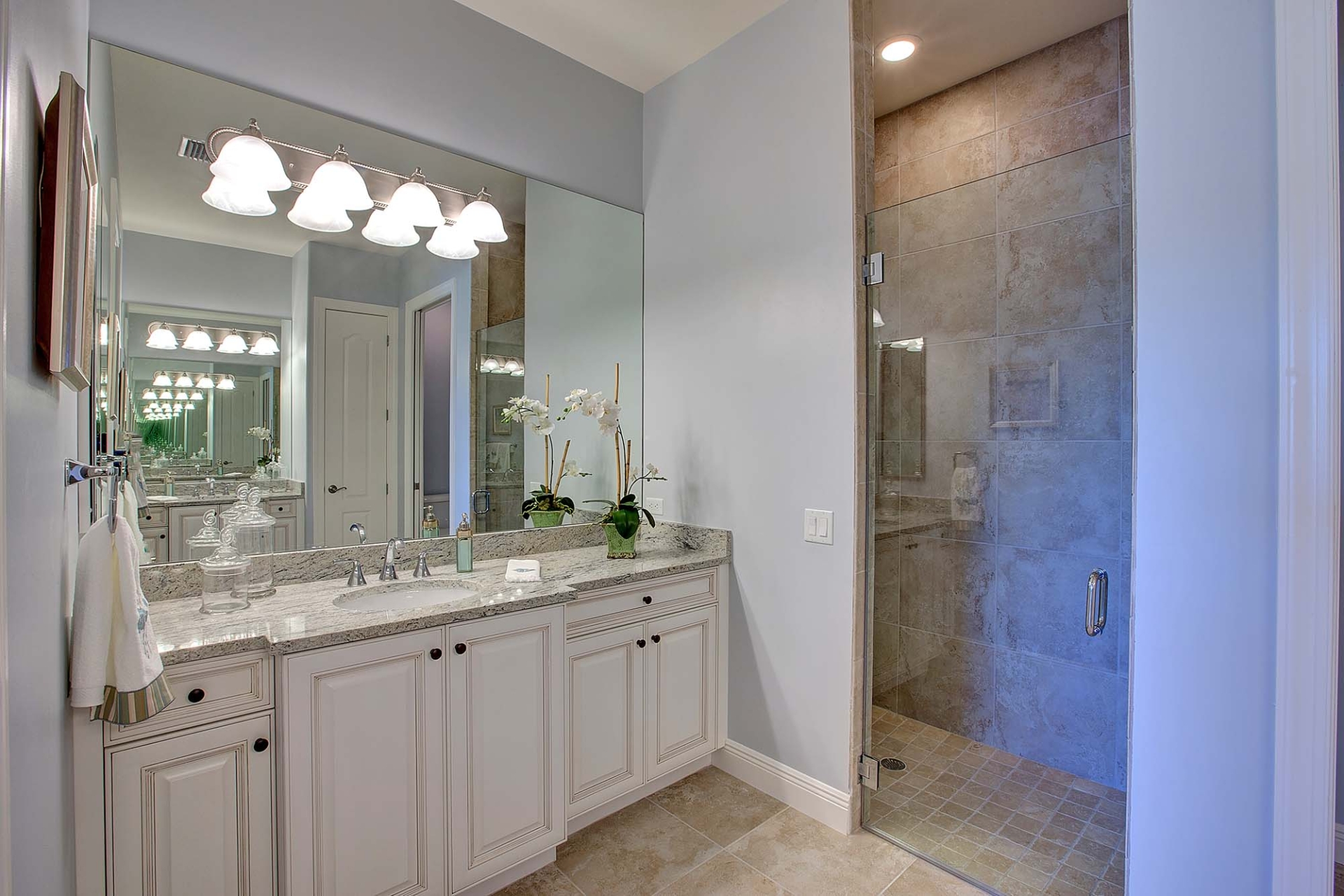 The master bathroom in the Sanibel Model Home at Shell Point Retirement Community