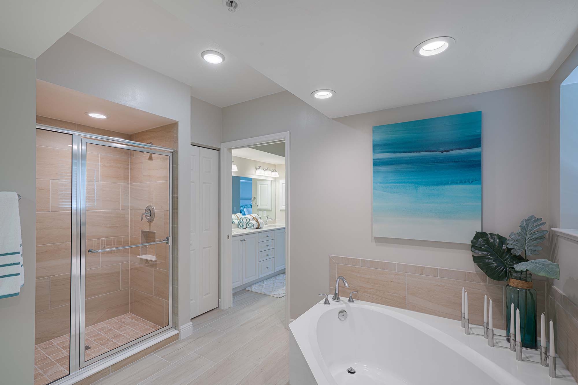 The master bathroom in the Rosemont Model Home at Shell Point Retirement Community