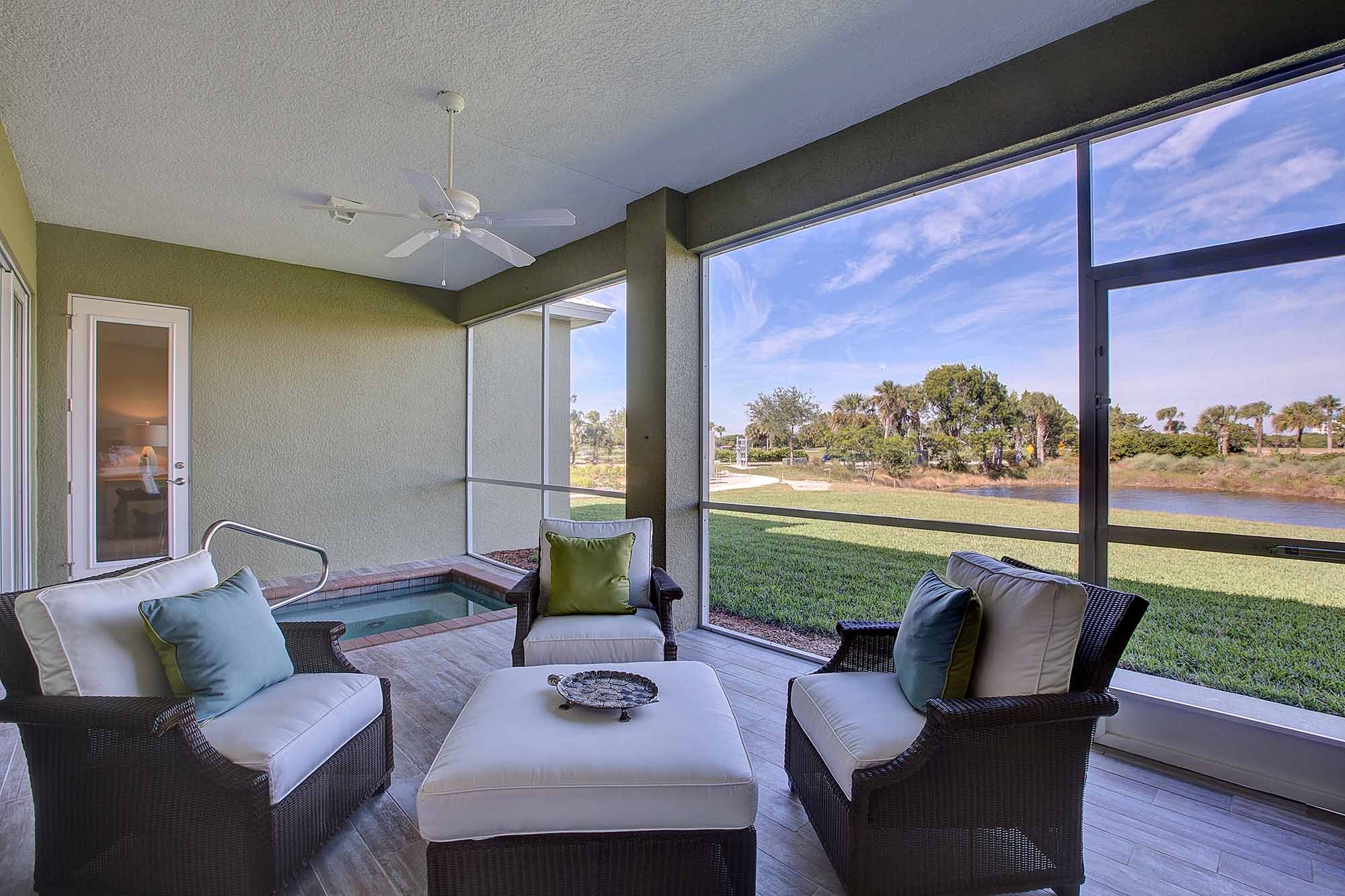 The lanai in the Captiva Model Home at Shell Point Retirement Community