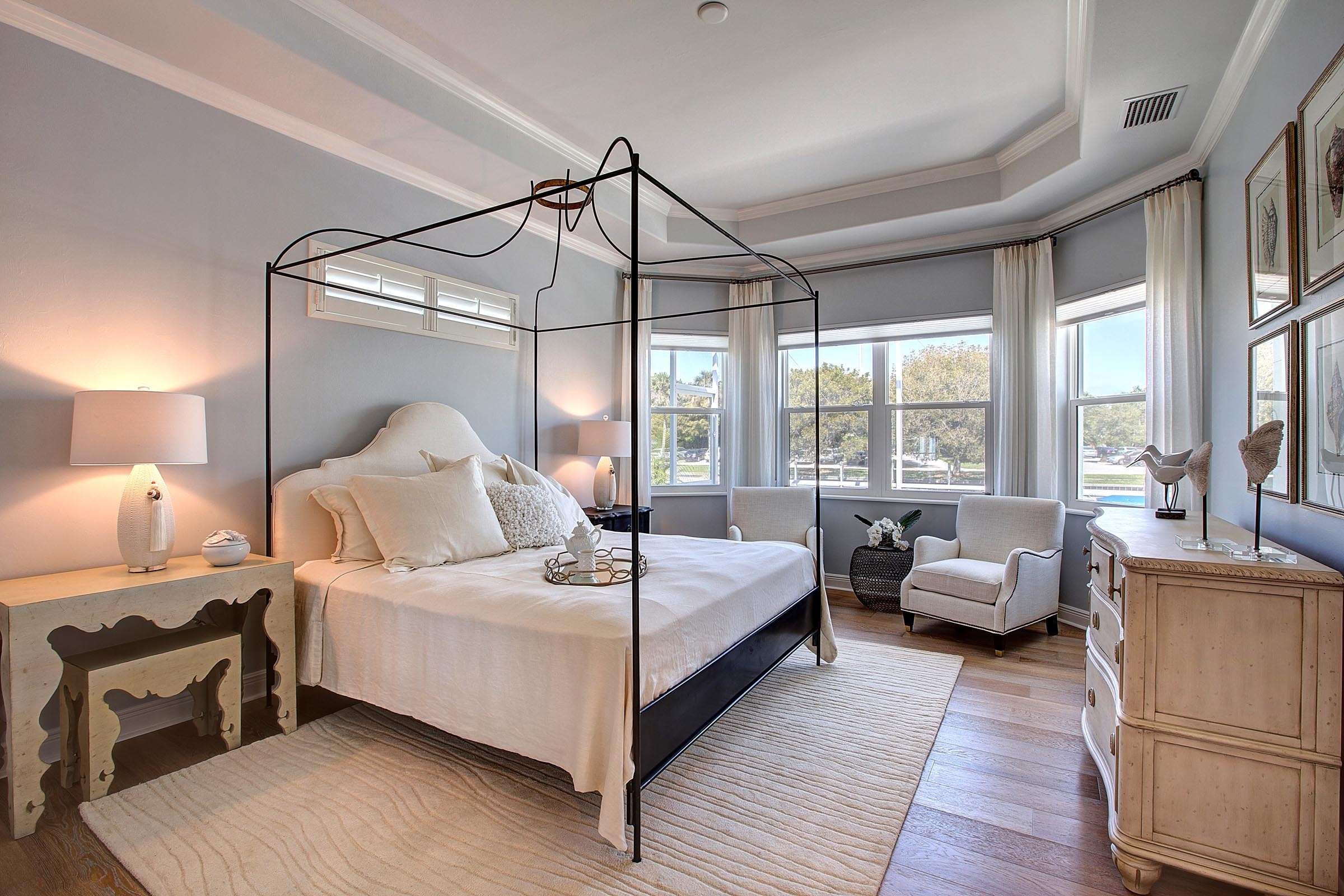 The master bedroom in the Captiva Model Home at Shell Point Retirement Community